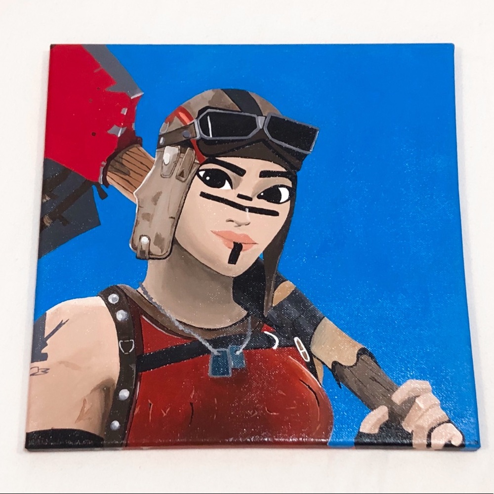Hand-Painted Fortnite Renegade Raider Canvas Home Decor 12 x 12